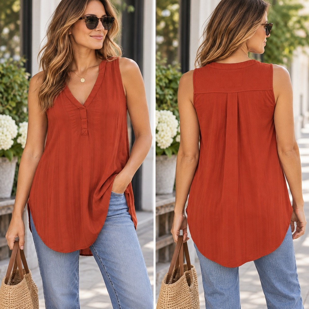 Maeve Anthropologie Colonsay Tunic Tank Women's Small Orange V-Neck High Low Top